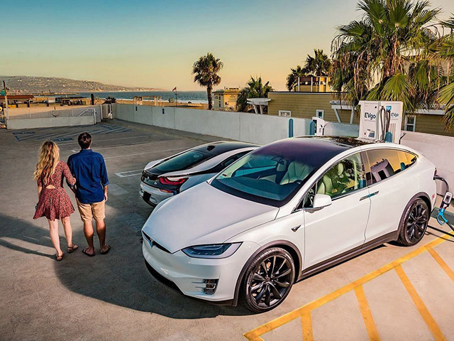 Electric vehicle driving on an open road